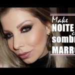 Maquiagem para noite com sombra marrom e muito brilho