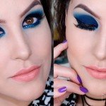 Maquiagem Azul Balada com delineado Gliterinado