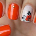 Unhas Laranja com Flor